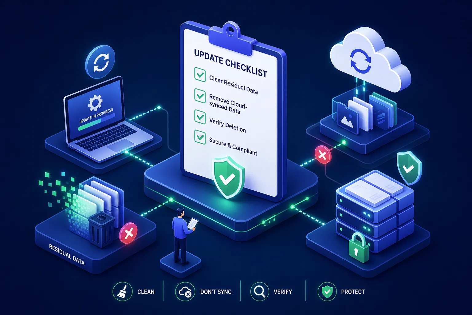 Checklist for IT teams: ensure online updates do not keep residual or cloud-synced data