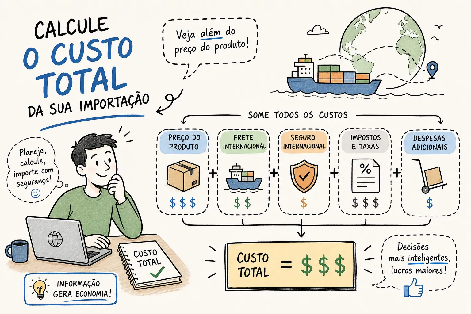 Como calcular o custo total de uma importação em 2026
