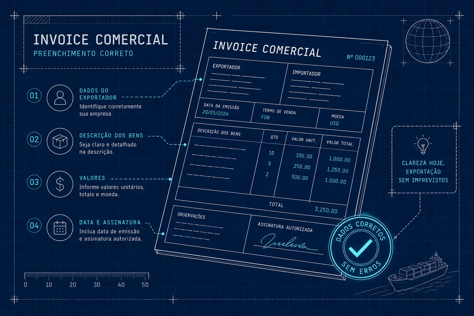 Como preencher uma invoice comercial corretamente