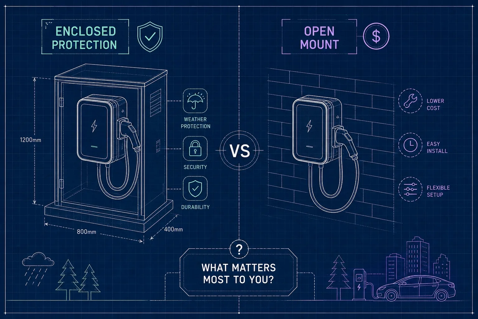 EV Charger Enclosure vs Open Mount: How to Choose