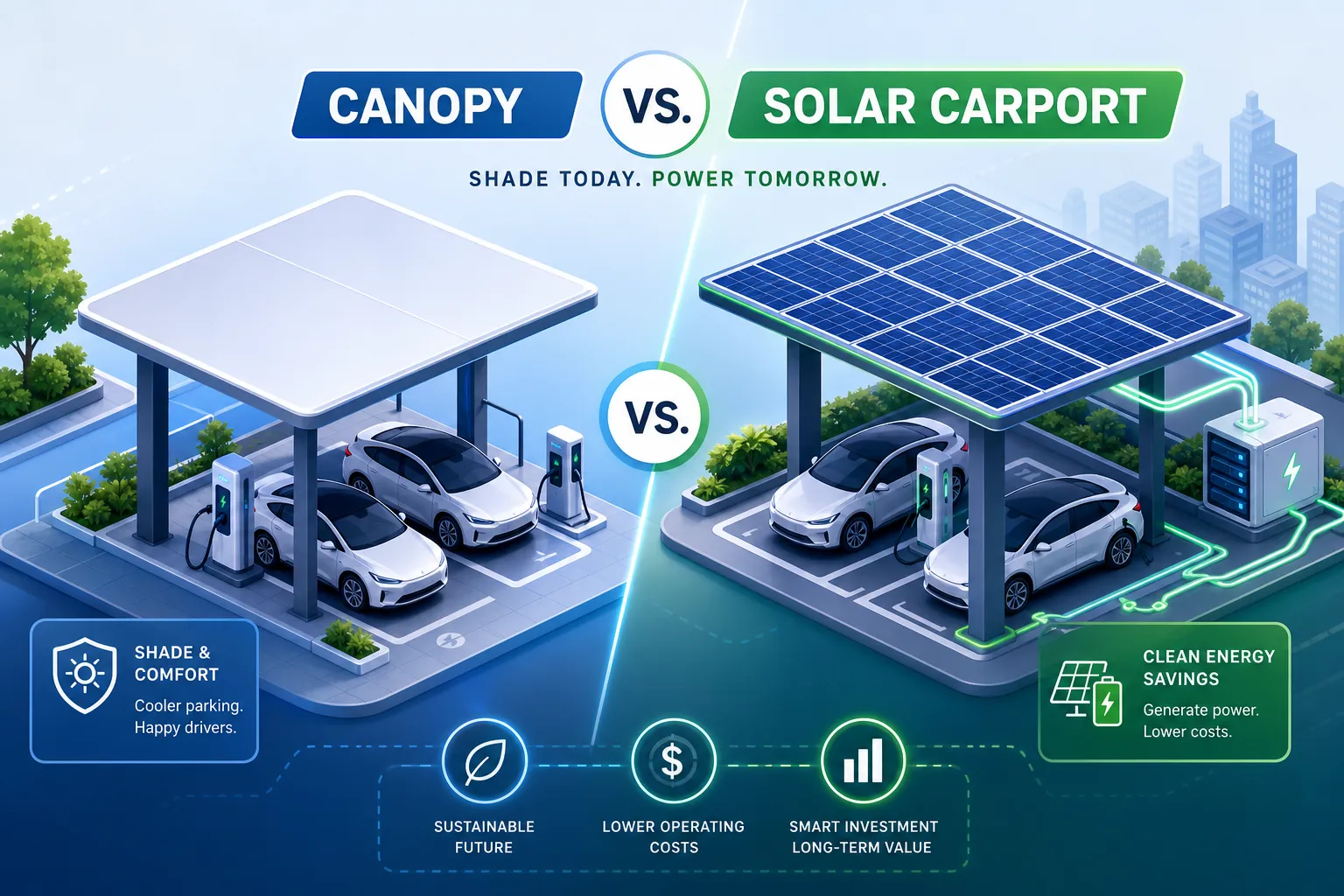 EV charging shade structures: canopy vs. solar carport guide