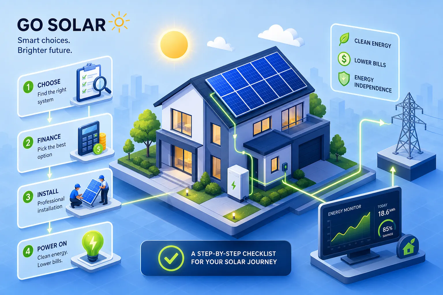 House with rooftop photovoltaic system: a guide to choosing, sizing and installing home solar panels