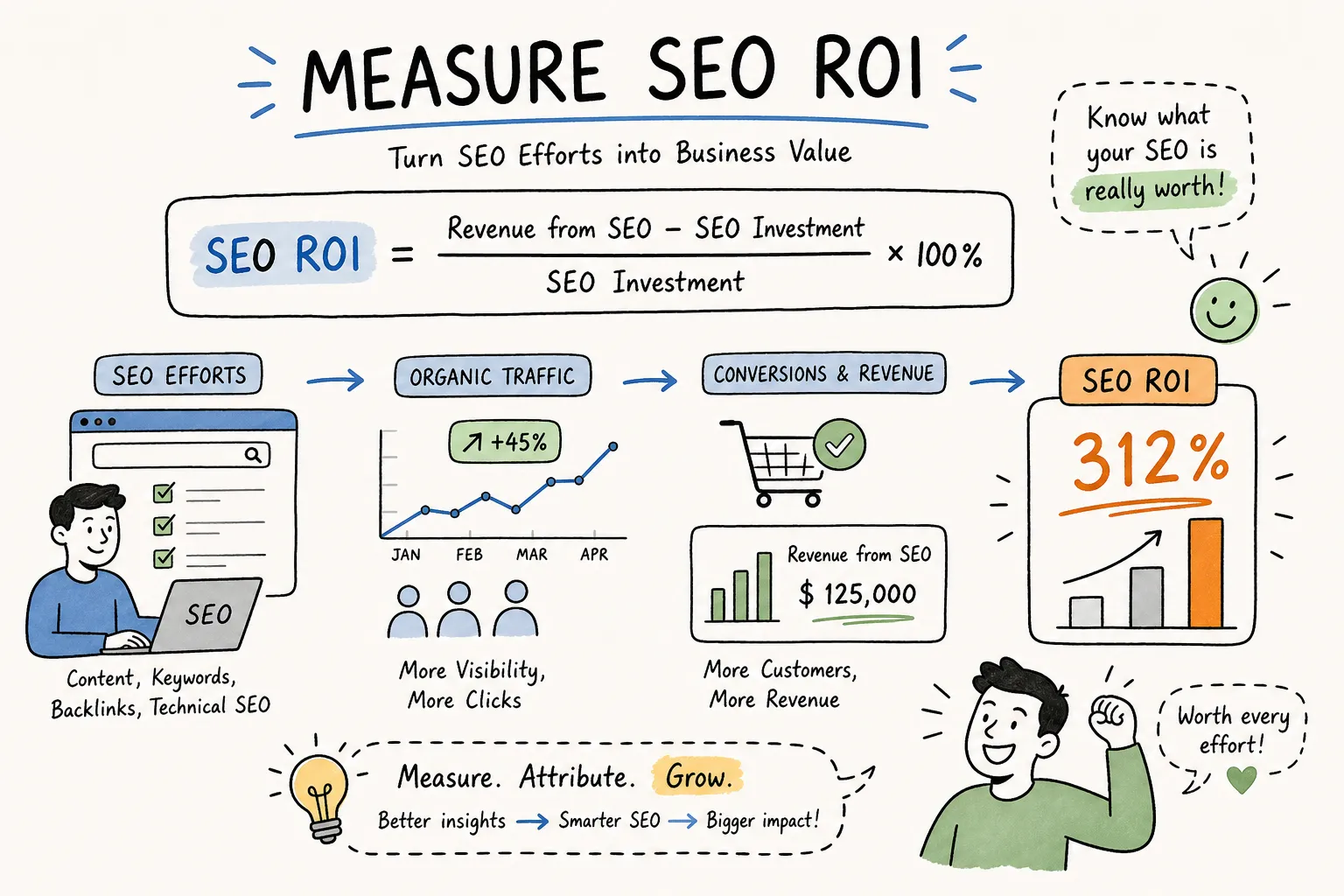How to Measure SEO ROI: Formula, Attribution, and Examples