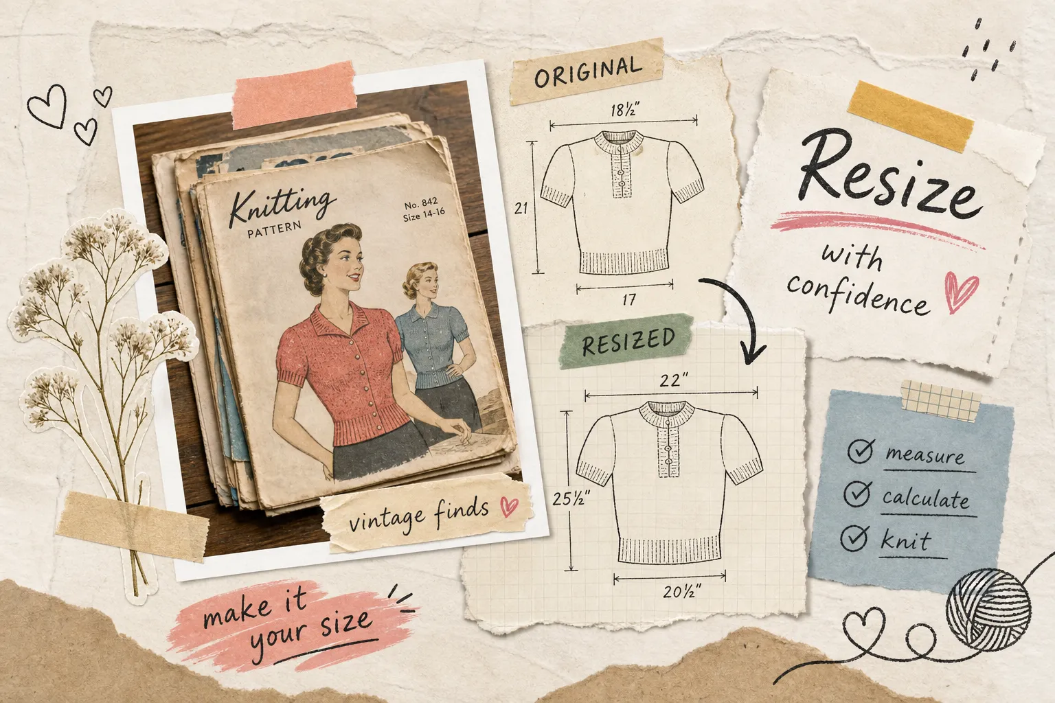 How to Resize a Vintage Knitting Pattern Step by Step