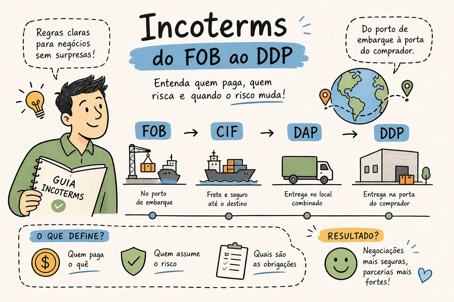 Incoterms para iniciantes: do FOB ao DDP com exemplos reais