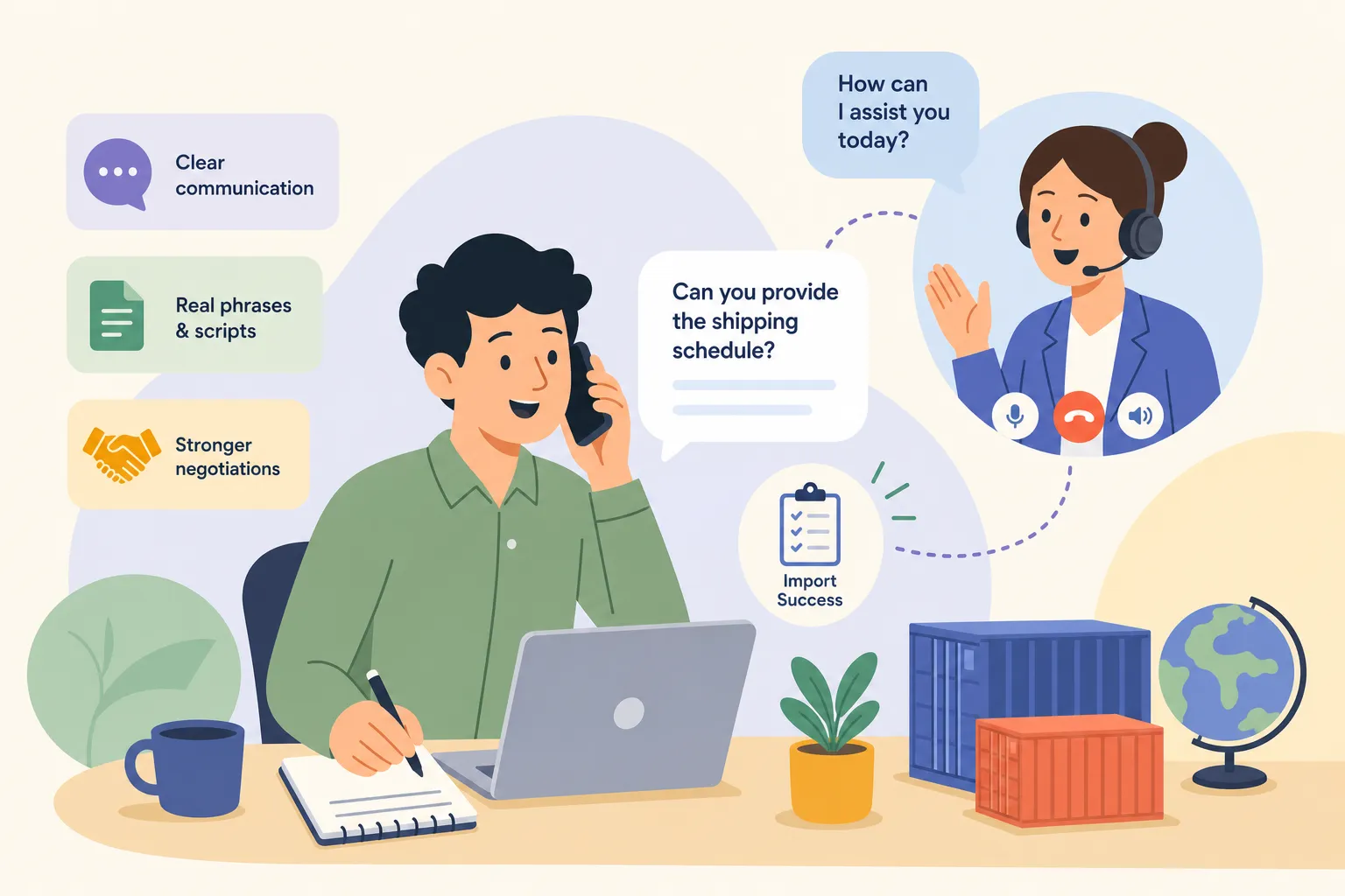 Inglês por telefone na importação: frases e scripts reais