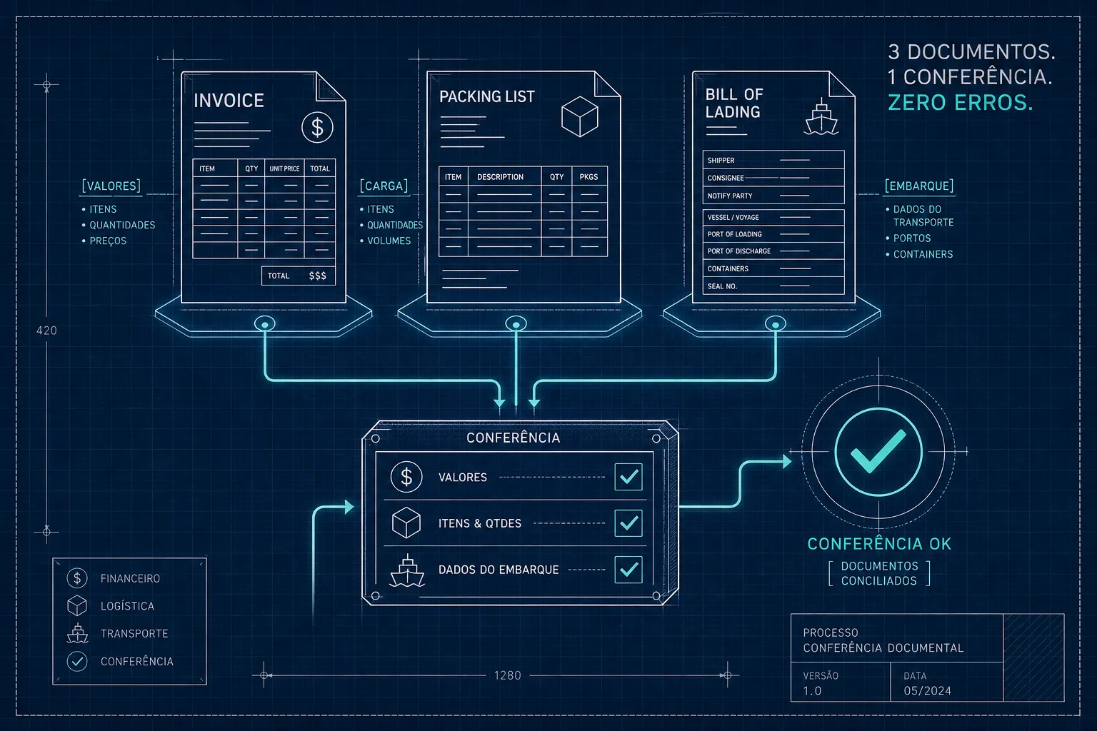 Invoice, Packing List e BL: guia prático para conferência
