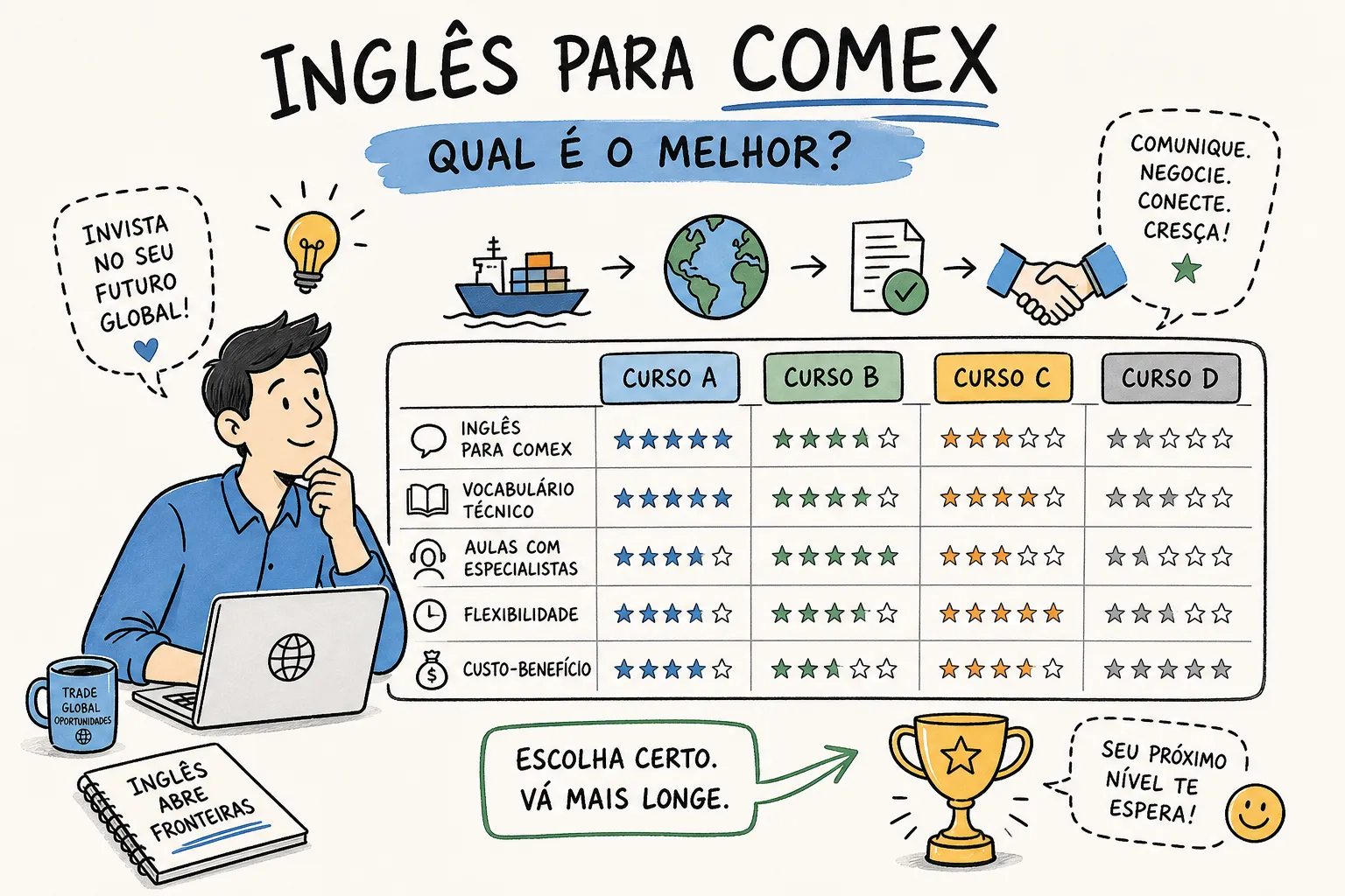 Melhor curso de inglês para Comex: comparativo 2026