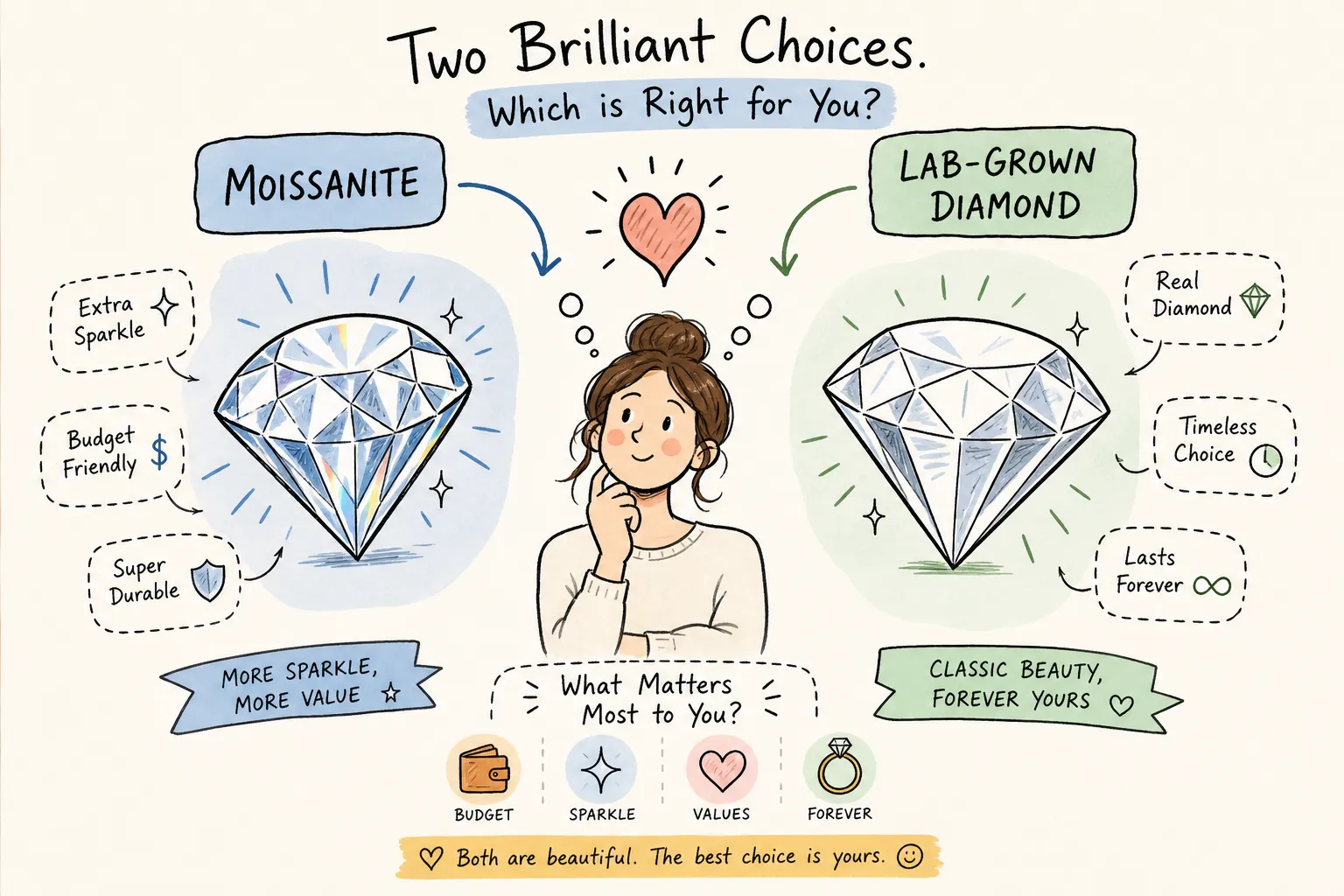 Moissanite and Lab Grown Diamond Comparison
