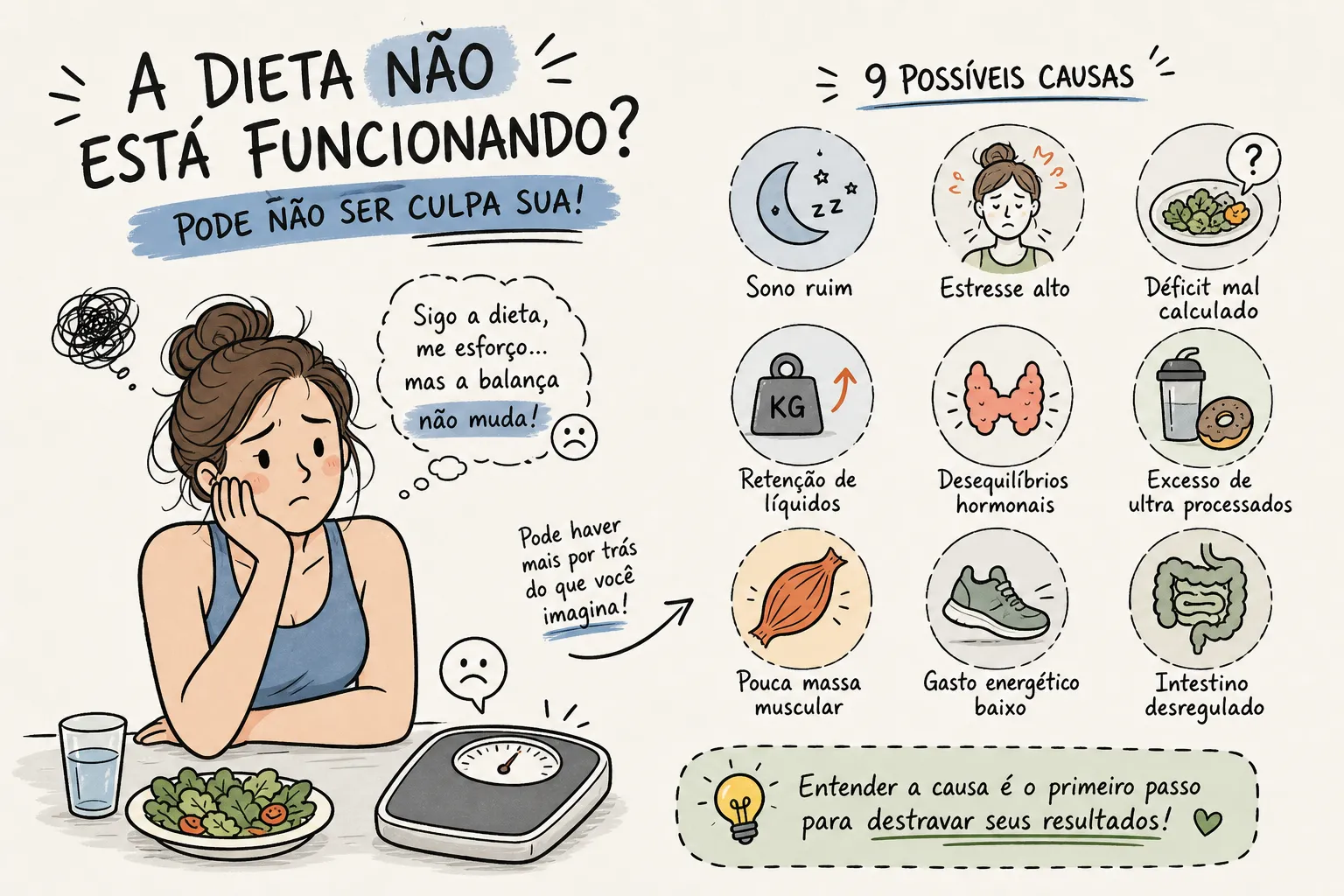 Não emagrece mesmo de dieta? 9 causas e o que fazer