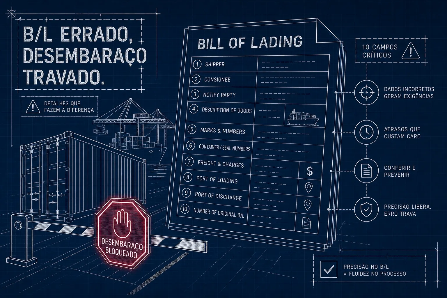 Os 10 campos do bill of lading que travam o desembaraço