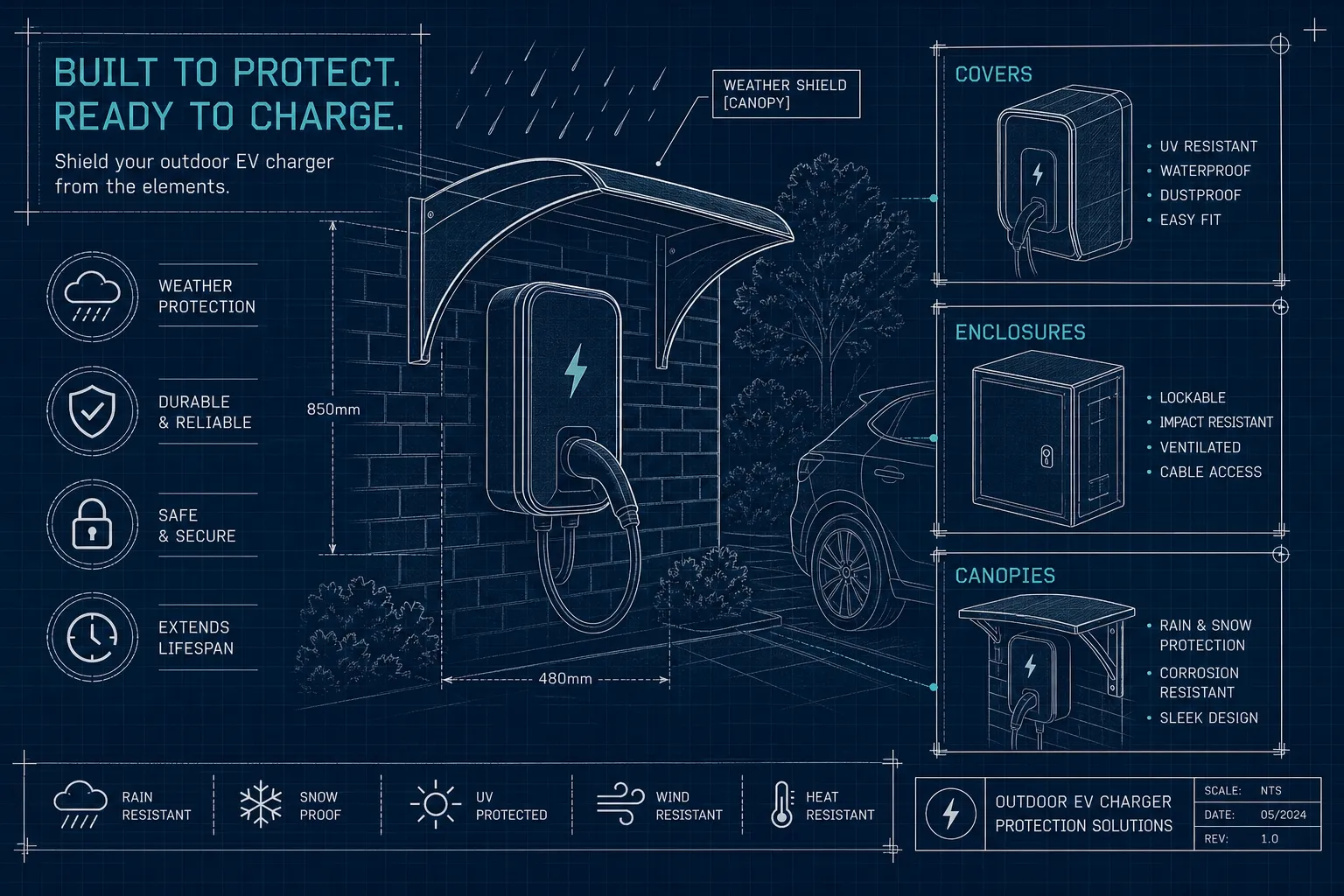 Outdoor EV charger protection: covers, enclosures & canopies