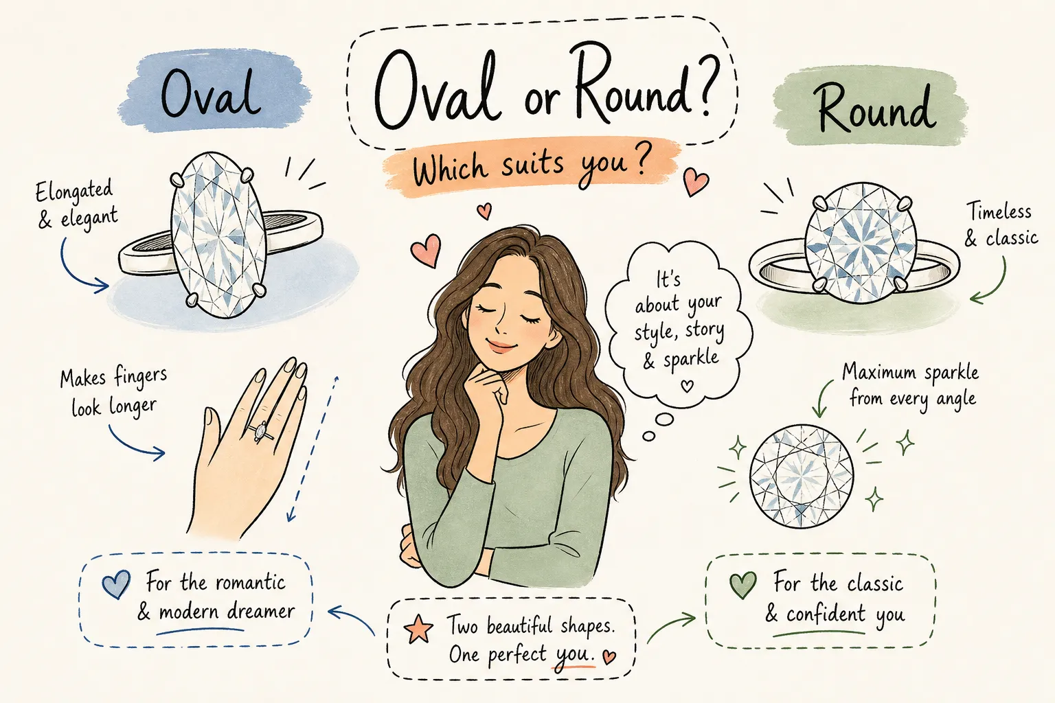 Oval vs round diamond ring comparison