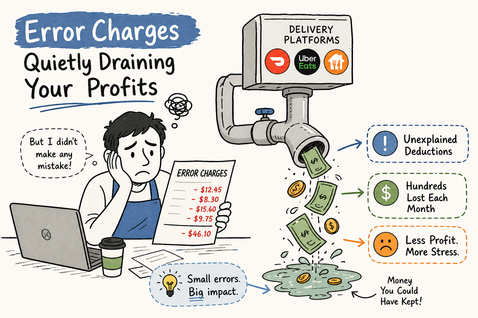 Delivery platform error charges on a restaurant payout statement