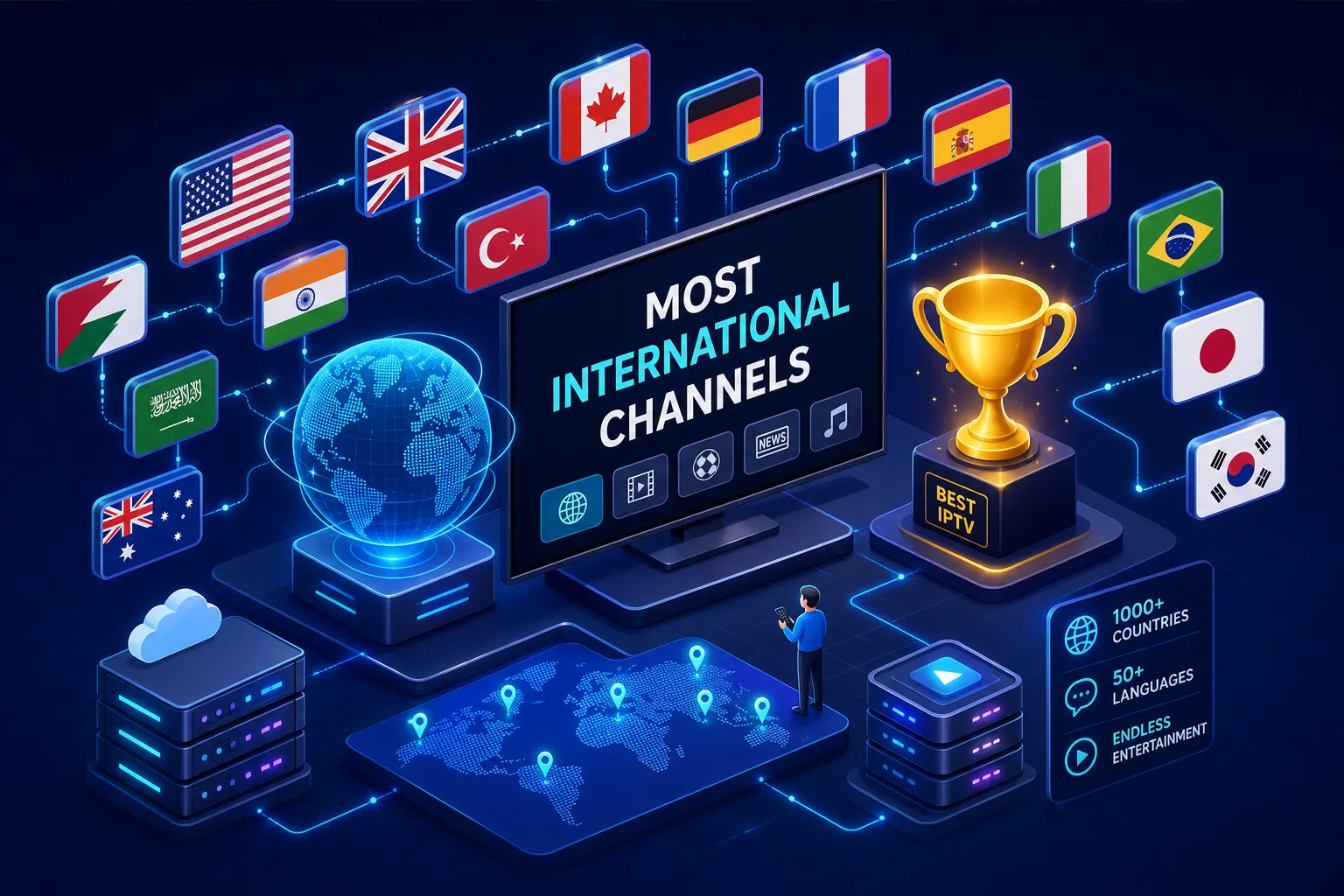 Which IPTV service has the most international channels?