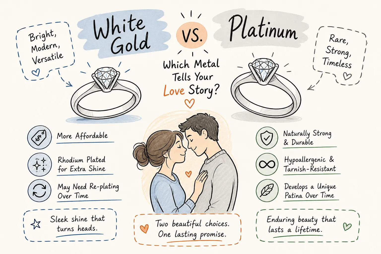 White gold and platinum engagement rings with lab-grown diamonds